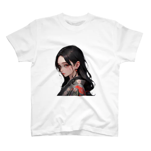 赤いピアスの着物美人 スタンダードTシャツ