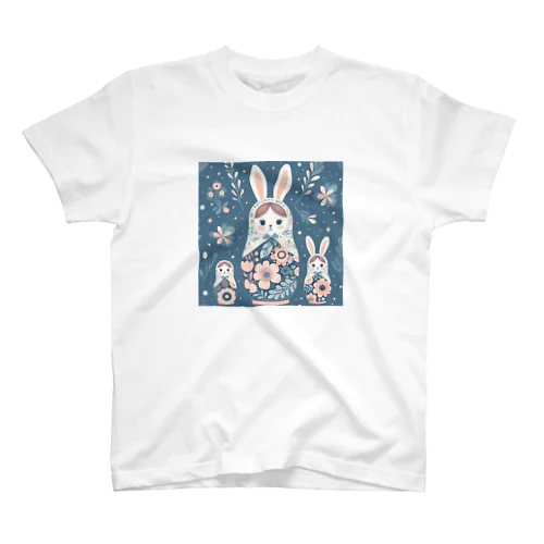 うさぎのマトリョーシカ（薄い紺色） スタンダードTシャツ