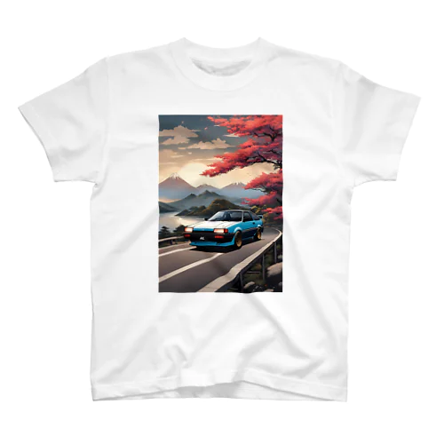 水色のスポーツカーと日本の風景 スタンダードTシャツ