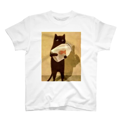 金魚を抱えた黒猫 티셔츠