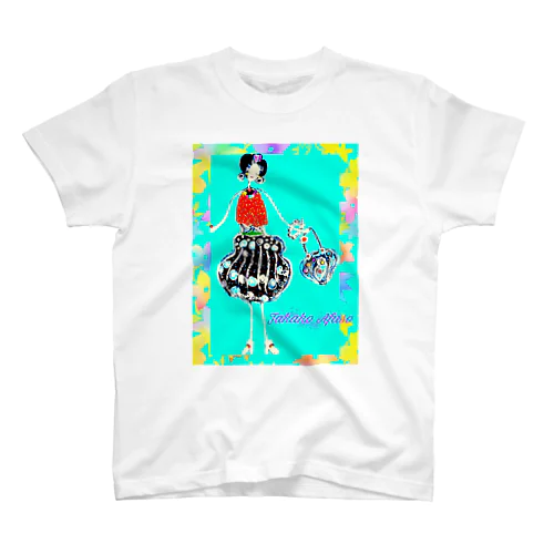 安富祖貴子　happy lady mint blue Regular Fit T-Shirt