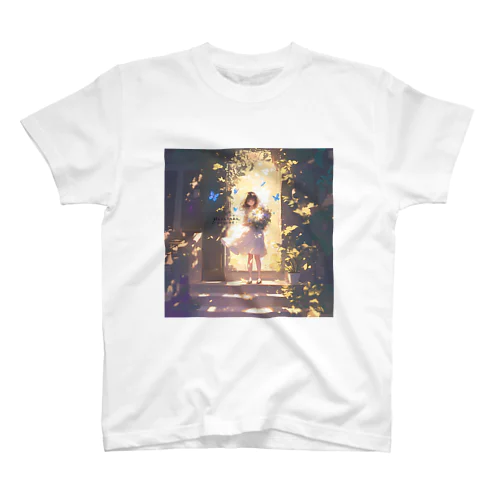 The Girl in the Light with Blue Butterflies in the Garden スタンダードTシャツ