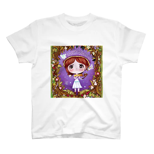 【数量限定デザイン】可愛い紫色の帽子の傘を被った「きのこの妖精」Tシャツ スタンダードTシャツ