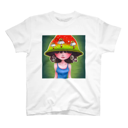 【数量限定デザイン】カラフルでかわいい「きのこ帽子」にタンクトップのセクシー美女Tシャツ スタンダードTシャツ