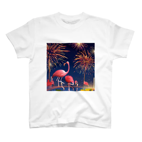 フラミンゴと打ち上げ花火 スタンダードTシャツ