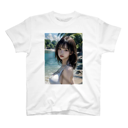 AI美少女　白い砂浜にて スタンダードTシャツ