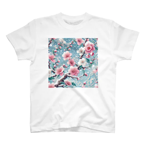 和風柄　桜雪化粧 Regular Fit T-Shirt