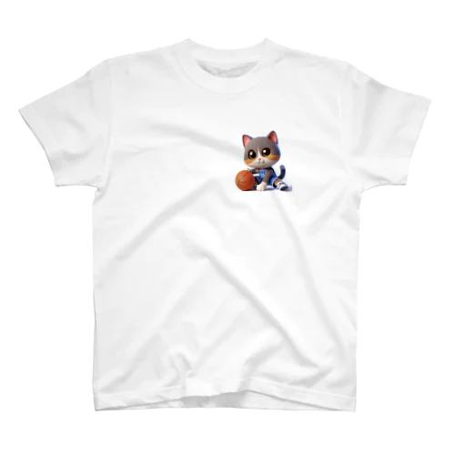 3Dアニメーション風のかわいい猫がバスケを頑張ってるアイテム スタンダードTシャツ