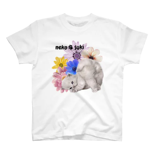 花と猫 Regular Fit T-Shirt