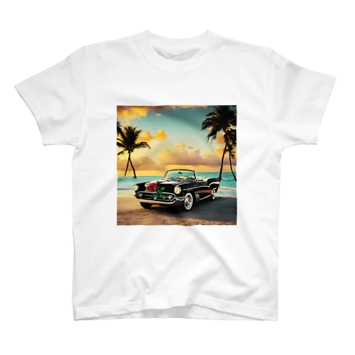 🏎浜辺のブラック・オープンカー🌹✨ スタンダードTシャツ