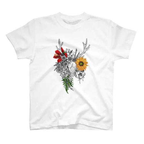 鹿と夏の花 Regular Fit T-Shirt