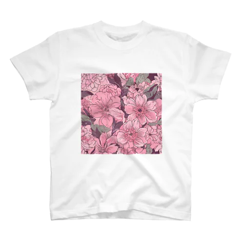 ピンクのお花が散りばめられた スタンダードTシャツ