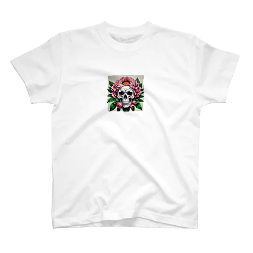 ドクロと花のドットアート Regular Fit T-Shirt