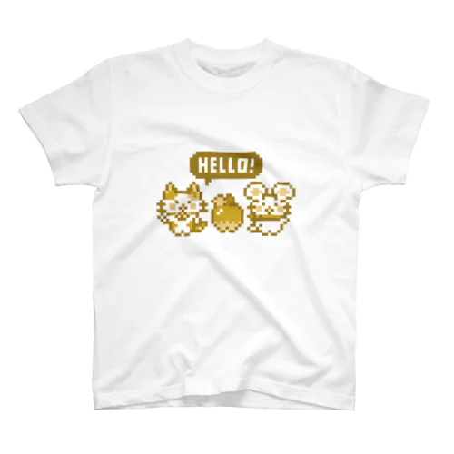 ネコさんとネズミさんとリンゴのドット絵Tシャツカーキ Regular Fit T-Shirt
