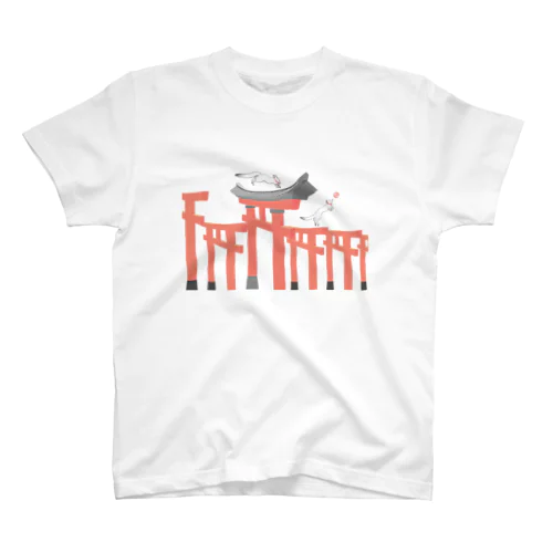 狐の手毬唄 鳥居と狛狐 Regular Fit T-Shirt