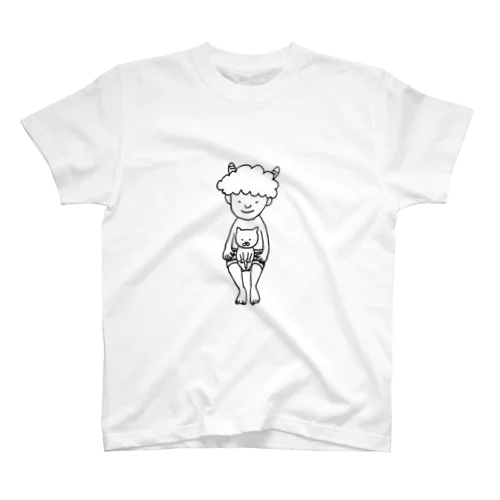 オニとネコ（白黒） Regular Fit T-Shirt