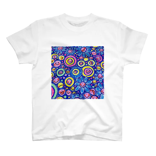 青い花のスマイリー  Regular Fit T-Shirt
