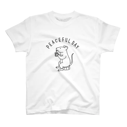 Peaceful Day ピースフルデイ ねずみ 動物イラストアーチロゴ スタンダードTシャツ