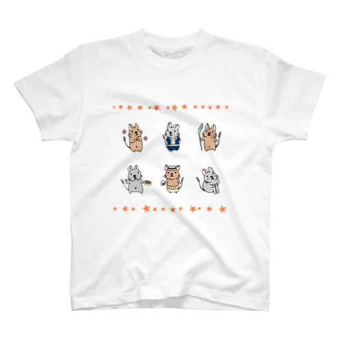 6匹のデグー(ライン:オレンジ色) スタンダードTシャツ