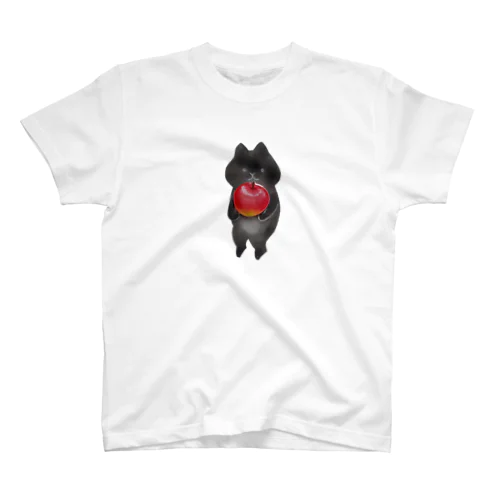 りんごを持った黒猫ステッカー Regular Fit T-Shirt