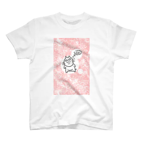 ましねこ！｜お魚を考える猫(マーブルピンク) Regular Fit T-Shirt