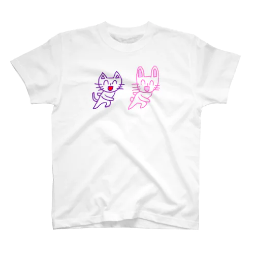 走るネコとウサギ スタンダードTシャツ