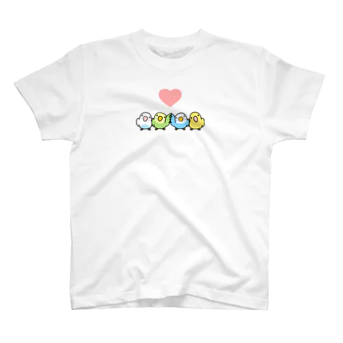 ハイタッチなかよしセキセイインコ【まめるりはことり】 スタンダードTシャツ