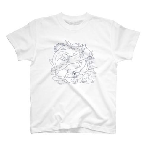 クレステッドゲッコーの陰陽魚(モノトーン) Regular Fit T-Shirt
