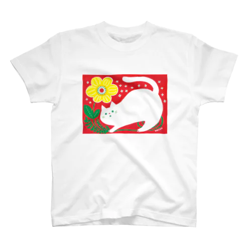 猫と黄色いお花 Regular Fit T-Shirt