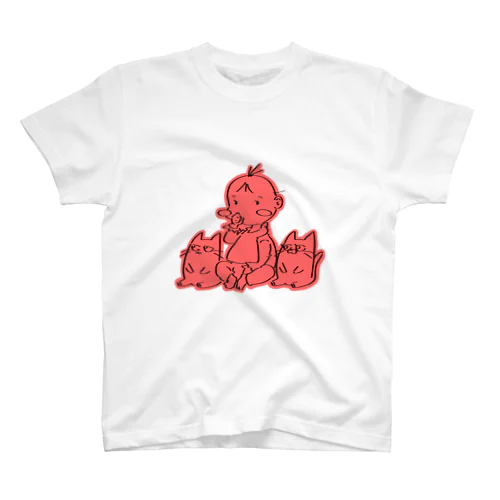 BABY & CATS IN RED (SITTING) Regular Fit T-Shirt