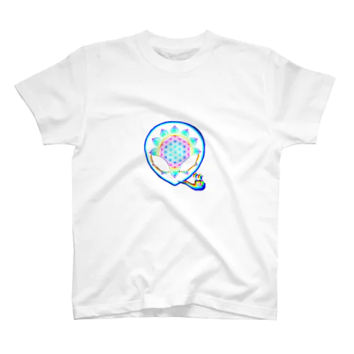 フラワーオブライフ柄宇宙人くん【白】 スタンダードTシャツ