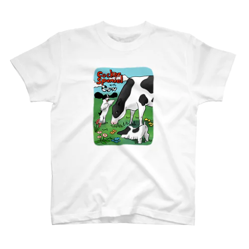 Cocker Spaniel with Cow Regular Fit T-Shirt