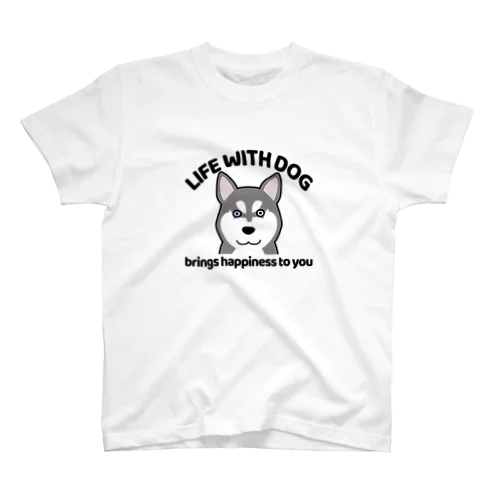 犬と共に（ハスキー/黒・麻呂眉） スタンダードTシャツ