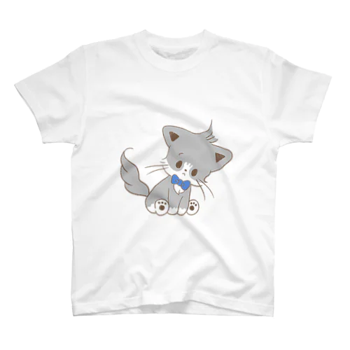 ねこねこTシャツ　(青リボン) スタンダードTシャツ