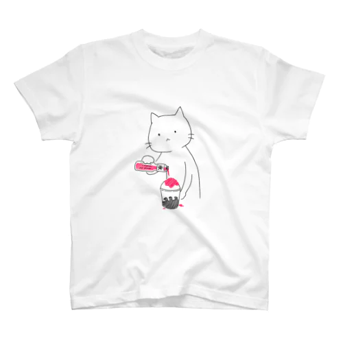 かき氷にシロップをかける猫(いちご) スタンダードTシャツ