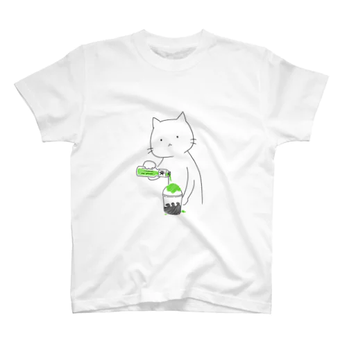 かき氷にシロップをかける猫(メロン) スタンダードTシャツ