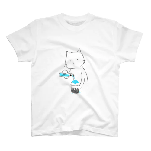 かき氷にシロップをかける猫(ブルーハワイ) Regular Fit T-Shirt