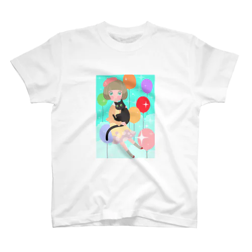 黒猫と女の子 Regular Fit T-Shirt