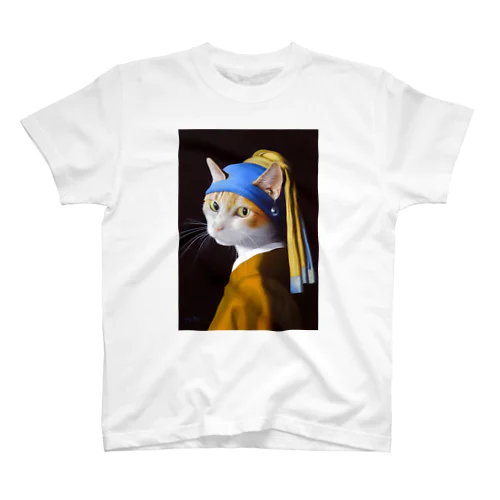 真珠の耳飾りの猫 티셔츠