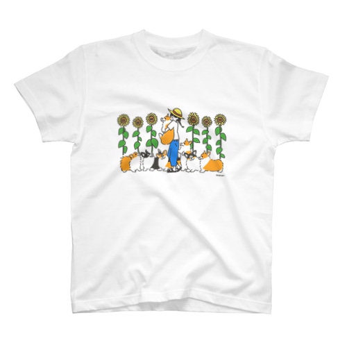 ひまわり畑とコーギー Regular Fit T-Shirt
