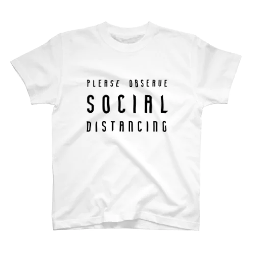 社会的距離を守ろう。 PLEASE SOCIAL DISTANCING 黒 Regular Fit T-Shirt