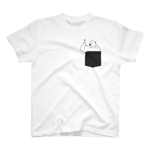 ポケットT風 指ハート❣️白熊(黒) スタンダードTシャツ