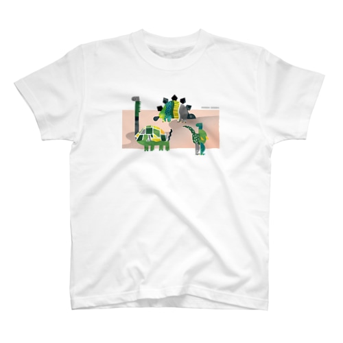 ドッシドッシ 恐竜 背景アリ Regular Fit T-Shirt