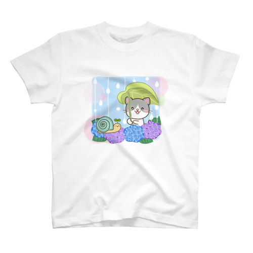 梅雨の雨と紫陽花ねことかたつむり スタンダードTシャツ