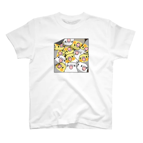 三密です！むちむちオカメインコさん【まめるりはことり】 スタンダードTシャツ