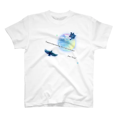夜空と猫とカラス（Tシャツ） 티셔츠