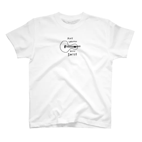 PLAY UKULELE KEEP SMILE (モノクロ) Regular Fit T-Shirt