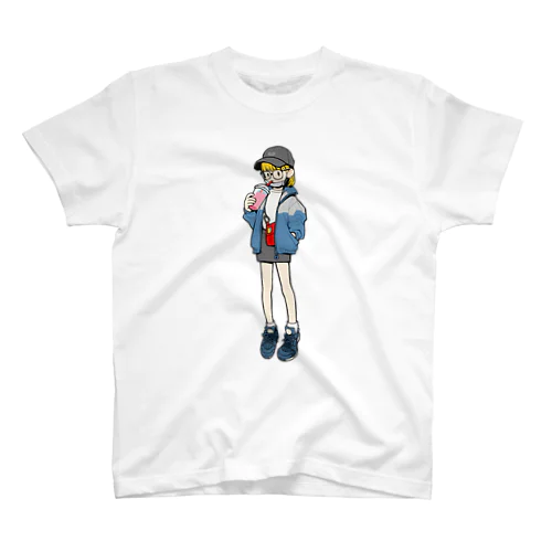 マスクをずらして飲む子 Regular Fit T-Shirt