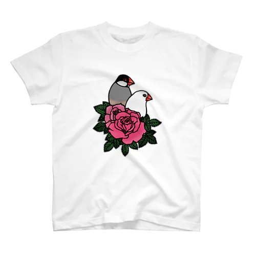 薔薇と文鳥（白と桜） Regular Fit T-Shirt