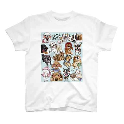 犬に夢中(水色) Regular Fit T-Shirt